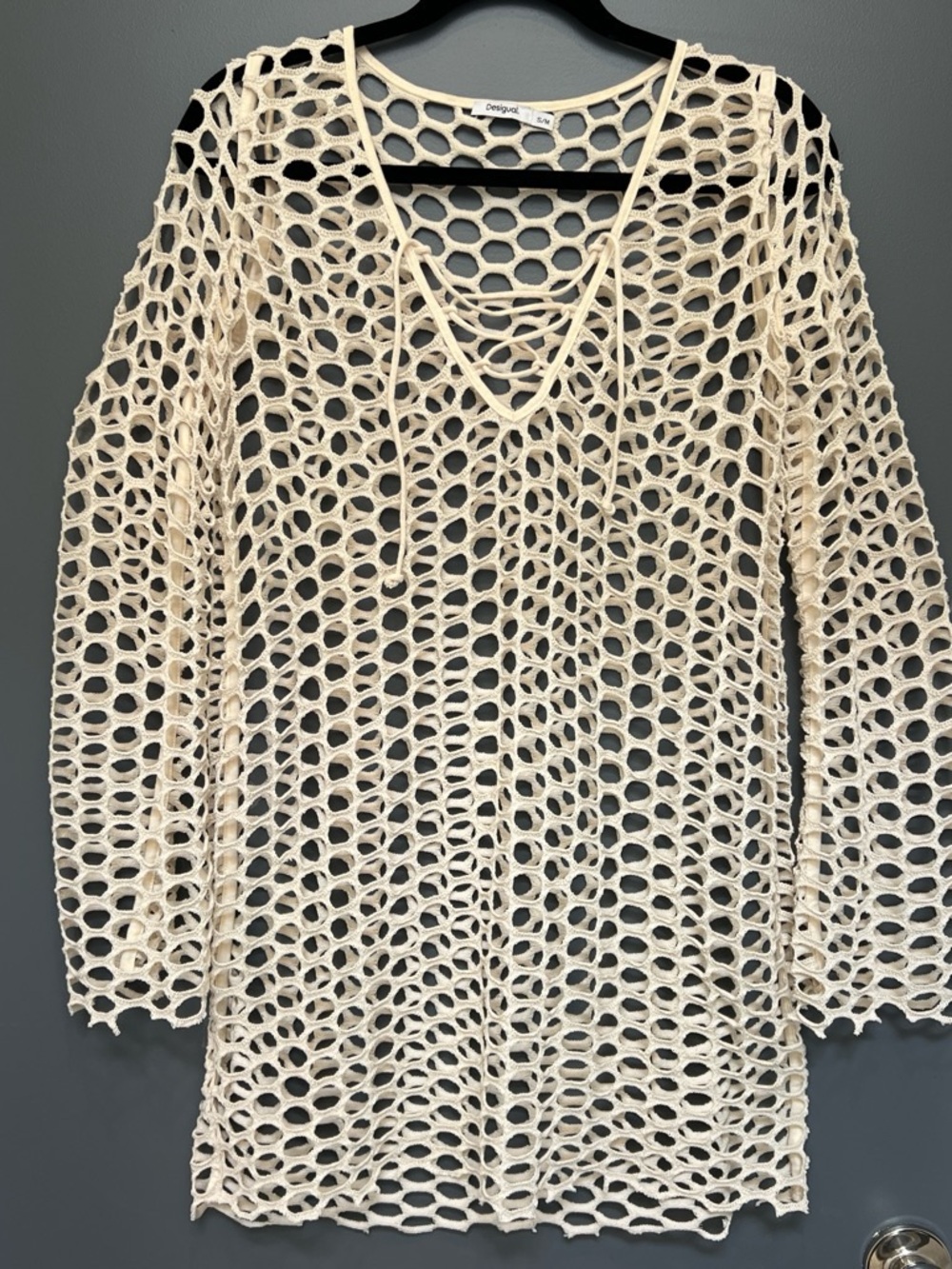 Desigual Beige Open-Knit Crochet Beach Cover-Up from the real real